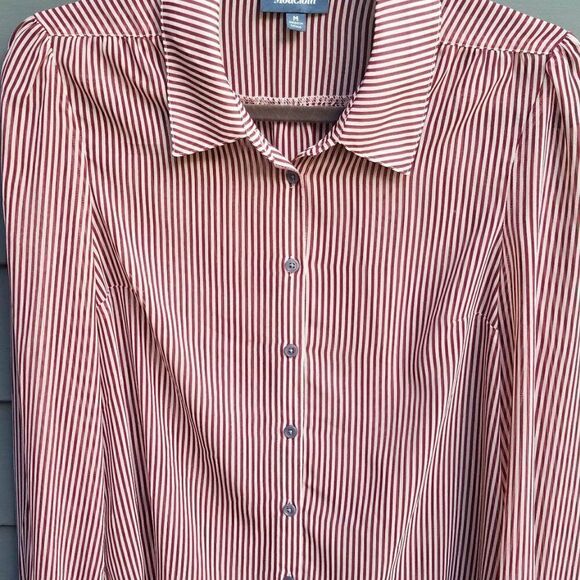Modcloth Rust Tan Pinstripe Sheer Button Down Shirt Size Medium - Picture 6 of 10